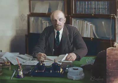 Vladimir Ilyich Lenin in his office in the Kremlin. October 16, 1918